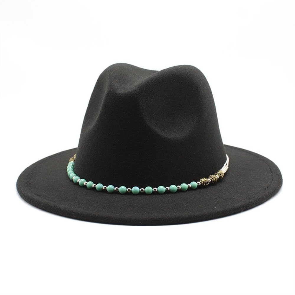 Cappello Fedora In Lana Unisex – Modello Jazz Con Falda Larga E Fiocco In Raso, Nero, Stile Britannico Retrò Per Uomo E Donna, Perfetto Per Eventi E Occasioni Speciali