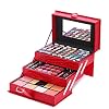 DUER LIKA Professional Leather Train Case with Mirror Makeup Kit (Eyeshadow, Blushes, Powder, Lipstick & More) Holiday…