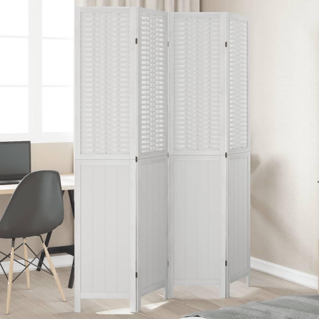 Biombo plegable de 4 piezas de madera maciza de paulownia blanca como protección visual, separador de habitaciones flexible, 4 piezas, color blanco