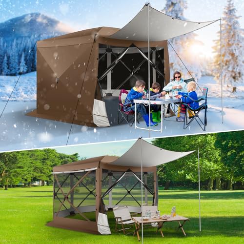 Image of COBIZI 12x12 FT Pop Up Canopy Extendable Tent, Gazebos On Clearance with Removable Roof, Screened in Gazebo with sidewalls, Screen Tents Portable carpas para Patio for Outdoor Camping,Backyard,Brown