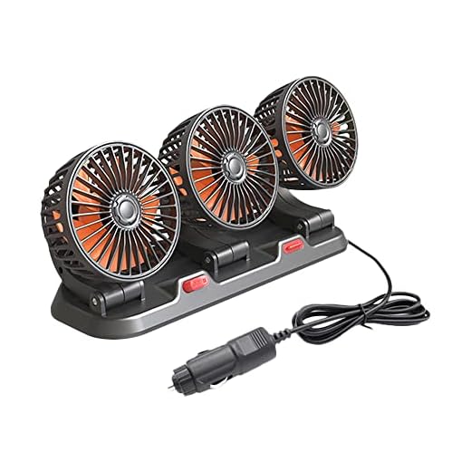 Riloer Circulador de ar de resfriamento elétrico de três cabeças, ventilador de ar de resfriamento de carro portátil de 24 V para Sedan SUV RV Caminhão de barco, veículos automotivos, ventilador automático rotativo de 360 graus