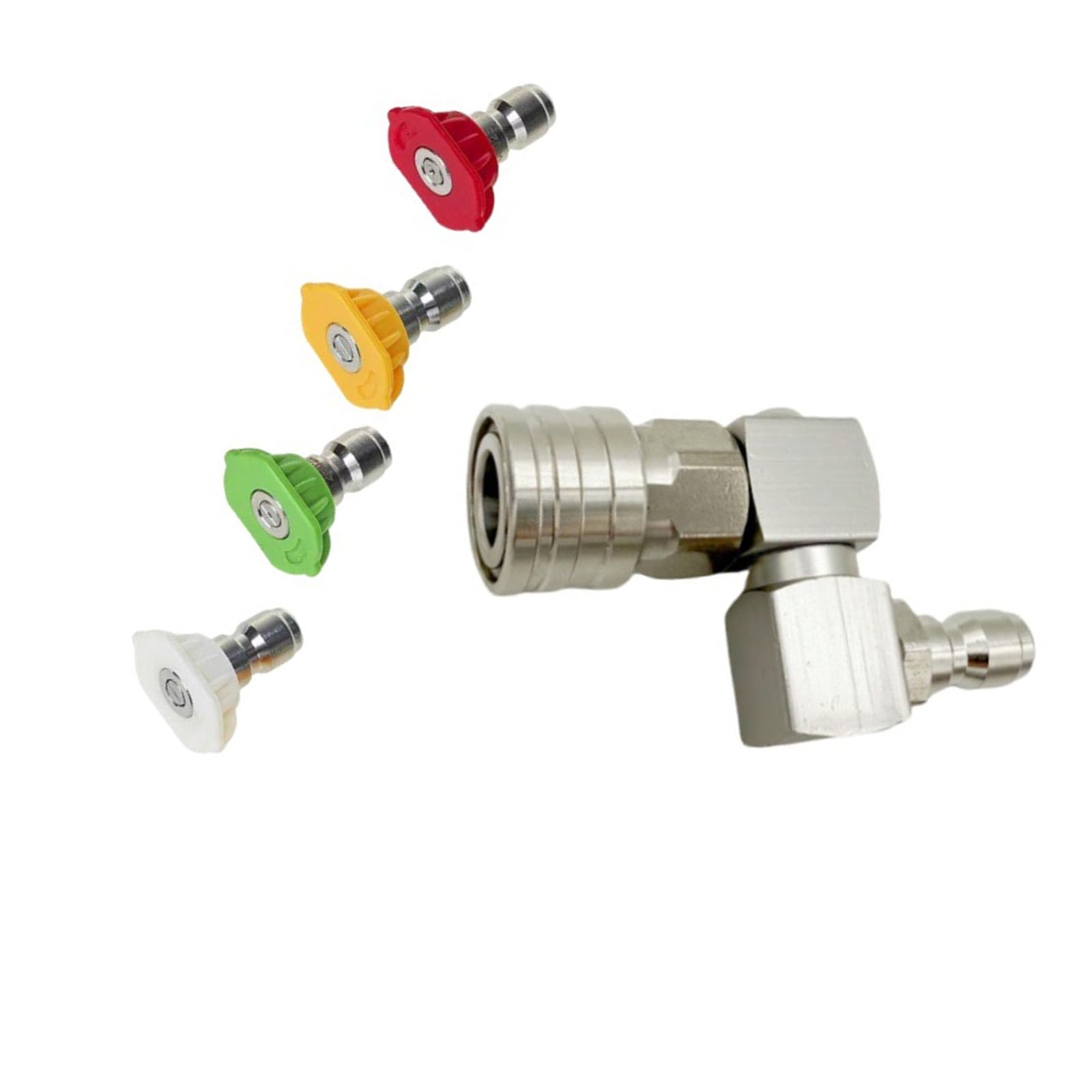 Jsghgdf Silver 1 / 4Inch Quick Connecting Adaptor 360°Swivel Fitting For Pressure Washer With 0 15 25 40Degree Nozzle Attachments Rotating Water Sprinkle Nozzle