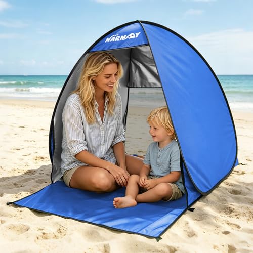 Image of NARMAY Camping Tent, Pop Up Beach Tent, Portable Sun Shelter for 1-2 Person with UPF 50+ UV Protection - Blue