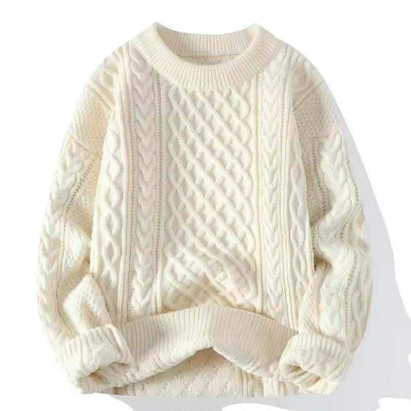 Jersey de punto de punto trenzado hombre cuello redondo elegante 5