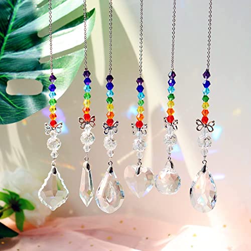 Attrape-Soleils Lot de 6 Pièces Décoration Cristal Prisme Cristal Suncatcher Papillon Pendentif Attrape-Soleil Cristal Arc-en-Ciel pour fenêtre Mariage Jardin Chambre décor intérieur extérieur décor Cover
