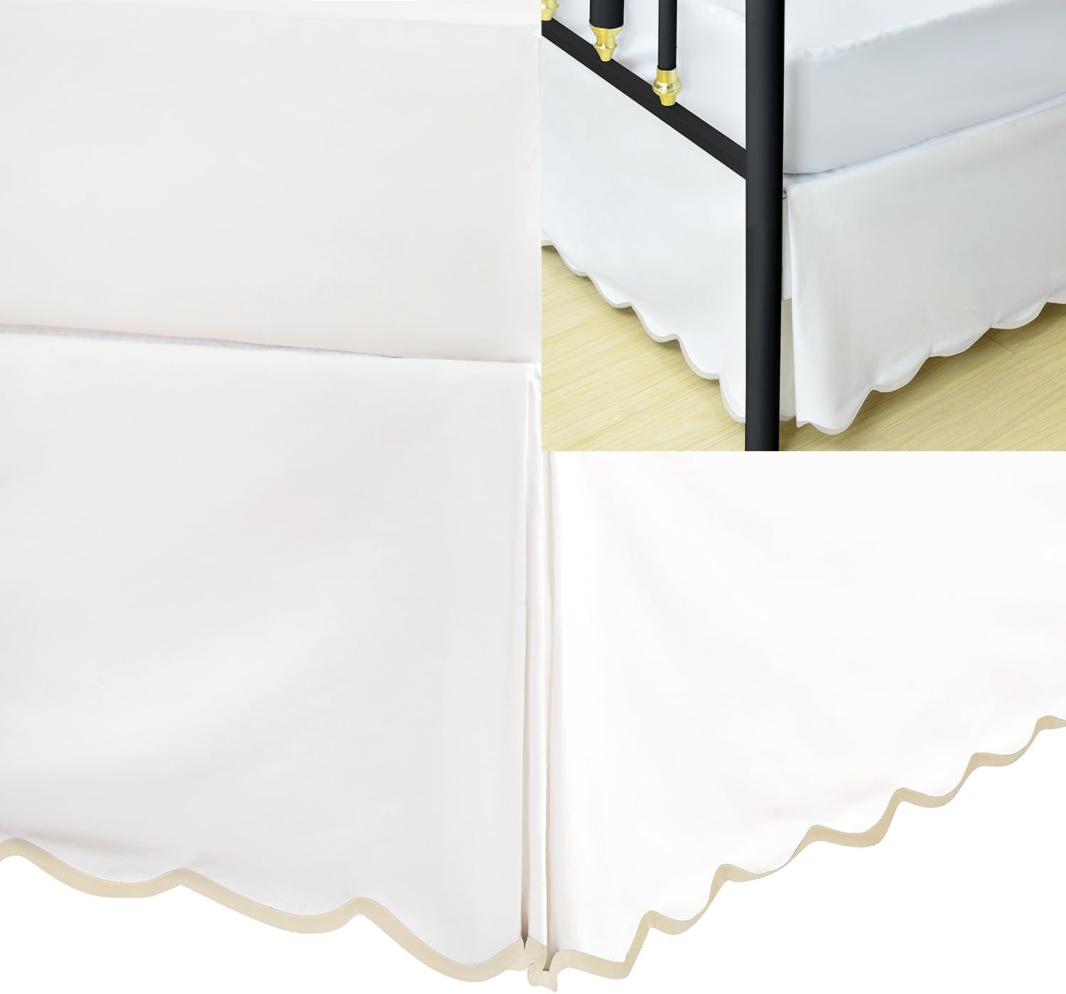 HIG Queen Bed Skirt - Easy Fit Scallop Edge Pleated Bedskirts With Spilt Coner, 18 Inch Drop Anti-Slip Dust Ruffle, Thick Fabric for Enhanced Privacy, Pre-Washed for Long-Lasting Use, Machine Washable