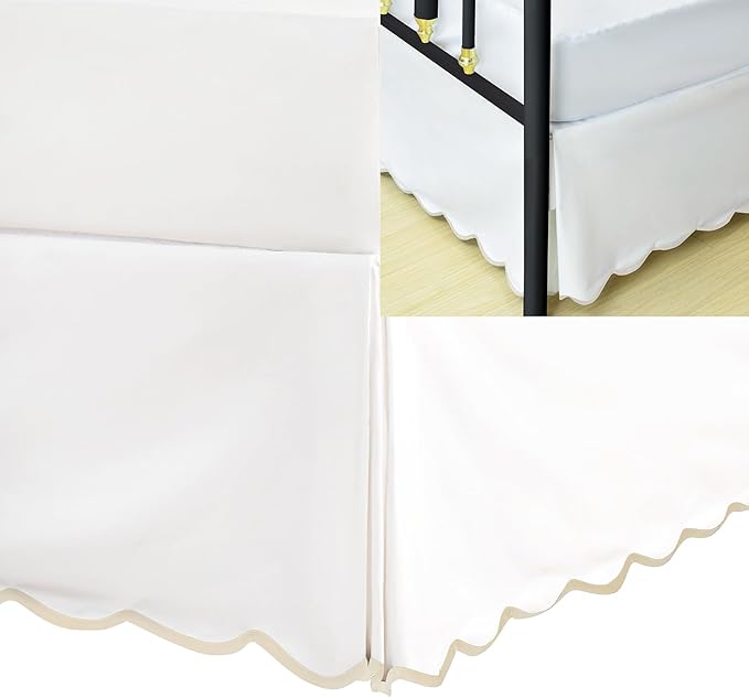 HIG King Bed Skirt - Easy Fit Scallop Edge Pleated Bedskirts with Spilt Coner, 18 Inch Drop Anti-Slip Dust Ruffle, Thick Fabric for Enhanced Privacy, Pre-Washed for Long-Lasting Use, Machine Washable