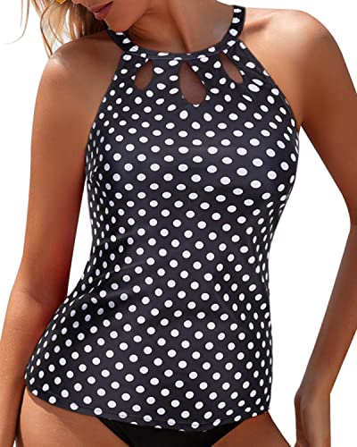 Image of Tempt Me High Neck Tankini Top Backless Bathing Suit for Women Key Hole Swimsuit Swim Top Only