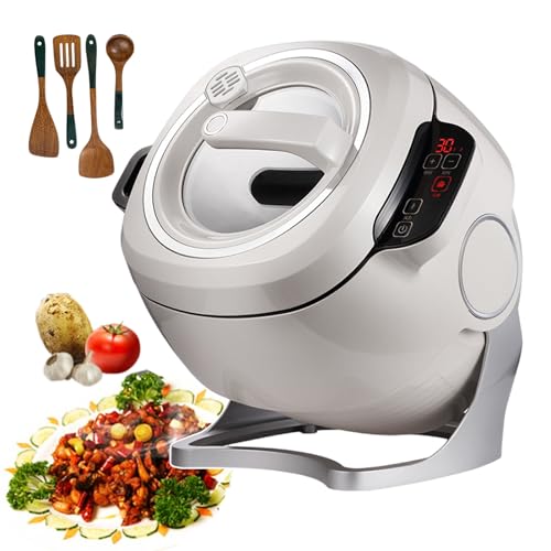 forplubossmmp Máquina De Cocción De Tambor Automático, Procesador De Alimentos Comercial Giratorio De 360°, Sartén Multifunción De 2000W con Antipasta De Calentamiento Integral (con Cuchara De Sopa)