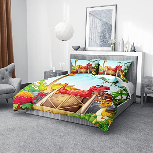 Dinosaurier Bettbezug Set, Kinder Niedlichen Cartoon Dino, Dinosaurier Jungen Bettwäsche, Cartoon Tiere Muster Bettwäsche Set mit 50x75 Kissenbezug und Reißverschluss (200X200cm) - Image 4