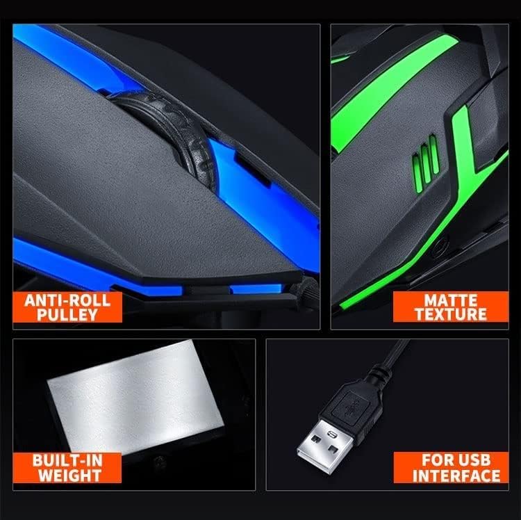 Image of Wired Gaming Mouse with LED Lighting, Ergonomic Design, Adjustable DPI, and 2 Buttons - High Precision USB Optical Mouse for PC & Laptop (Black)