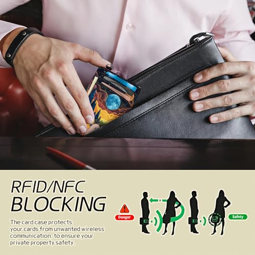 Image of Small Travel Wallets, Starry Sunflowers Cosmic Planet Slim Minimalist Front Pocket Wallet with Wristlet, RFID Blocking PU Leather Credit Card Holder with ID Window Change Purse for Men Women