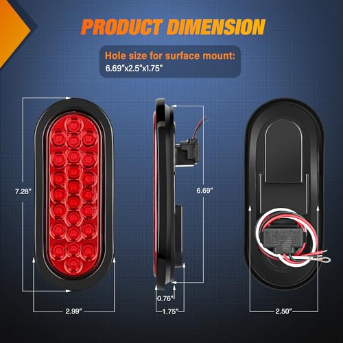Nilight 6Inch Oval Trailer Tail Light 2PCS Red 24LED Stop Brake Turn Marker Lights w/Flush Mount Grommets Plugs IP67 Waterproof for 12V Truck ATV UTV Bus RV Camper