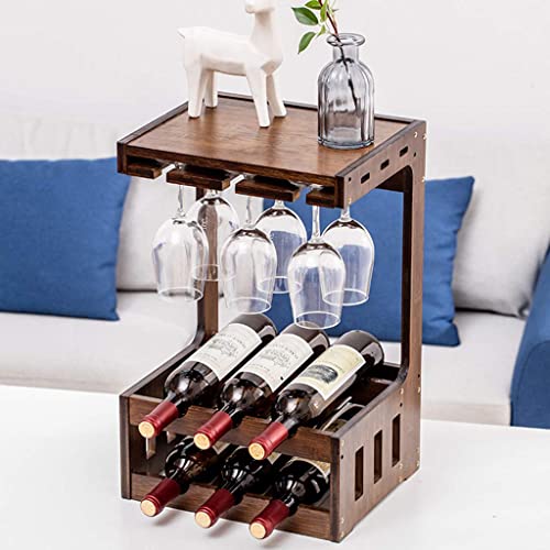 Soporte para botellas de vino de madera 3 niveles 6 botellas miniatura 6