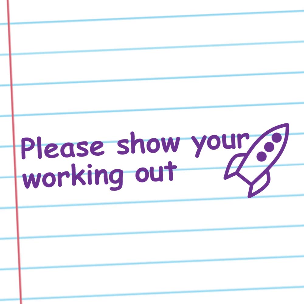 Classroom Capers Please Show Your Working Out Teacher Stamp. Self-Inking, 12X33mm Image, Stamper For Teacher Marking And Feedback. Violet Ink.