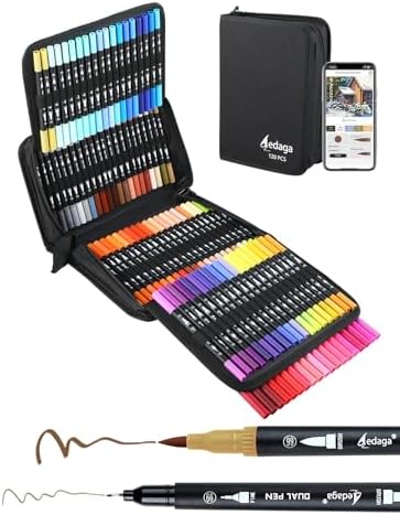 120 Colors Dual Brush Markers, Fine and Brush Tips Numbered Pens with App, for Adults, Coloring Book Bullet Journaling Note Taking Planner Hand Lettering Calligraphy Drawing Art Supplies Kit