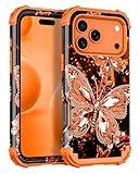 Miqala for iPhone 17 Pro Max Case,Glow in The Dark Three Layer Heavy Duty Shockproof Protection Hard Plastic Bumper+Soft Silicone Case for iPhone 17 Pro Max,Orange