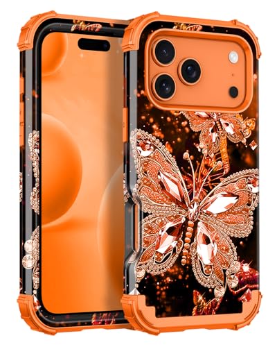 Miqala for iPhone 17 Pro Max Case,Glow in The Dark Three Layer Heavy Duty Shockproof Protection Hard Plastic Bumper+Soft Silicone Case for iPhone 17 Pro Max,Orange