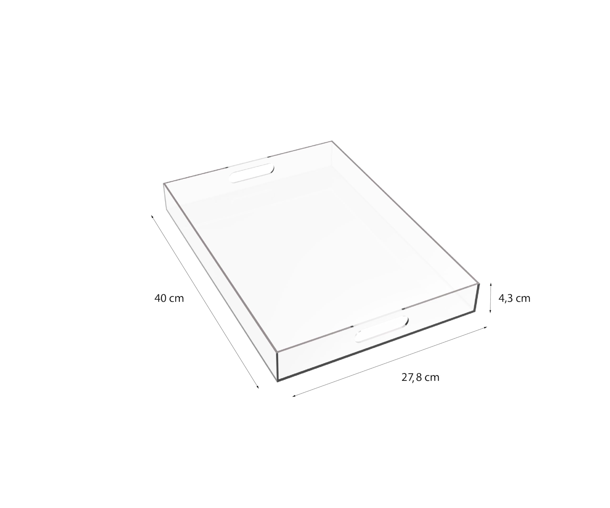 Générique Bandeja para servir – Bandeja rectangular grande de plástico acrílico con asas – Transparente (40 x 28 x 4,8 cm)