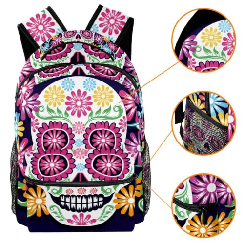 Mochila casual multicolor con estampado de calaveras y tejido impermeable 3