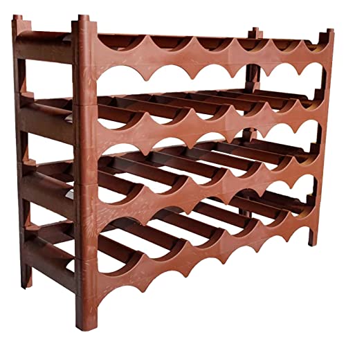 AC - Botellero apilable - Capacidad de 24 Botellas – 4 Niveles – Fabricación en plástico – Ideal para Botellas de Vino, champán, estantería – 46 x 60 x 23 cm – Color Marrón