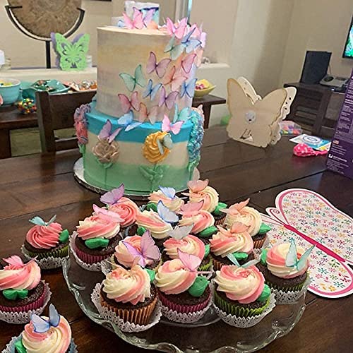 48Pcs Edible Glutinous Rice Paper Butterfly Cake Decoration, Large-Size Colorful Butterfly Is Suitable For Cupcake Topper, Dessert Decoration, Chocolate Snack Supplies And So On. #TOP2