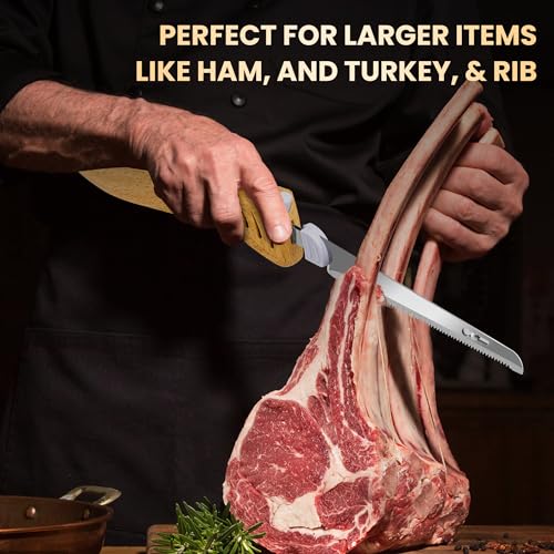Prikoi Cordless Electric Knife, Easy-Slice Serrated Edge Blades for Carving Turkey, Bread, Fillet, DIY, Ergonomic Handle + 2 Blades