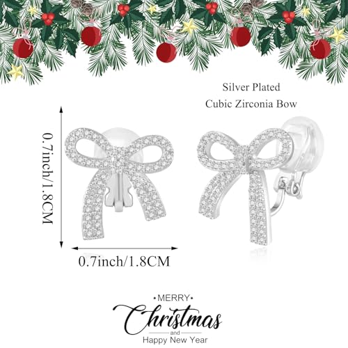 XGALBLA Silver/Gold tone Bow Clip on Earrings for Women Trendy Sparkly Cubic Zirconia Bow Clip on Earrings Prom Wedding Party Dress Jewerly Stocking Stuffers for Women Christmas Gifts2