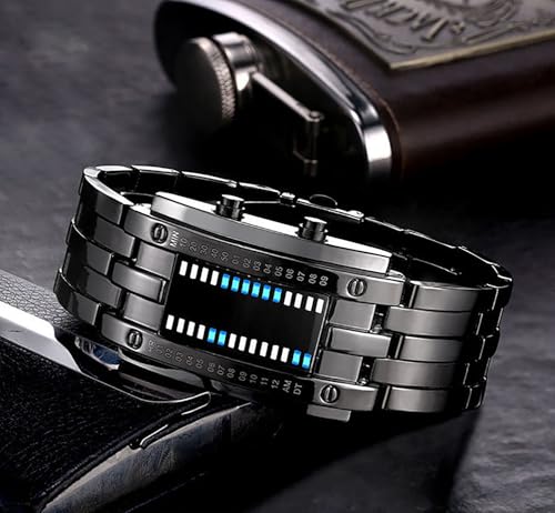 Image of ADSBIAOYE Men's and Women's Watches Fashion Creative Double Matrix Binary LED Waterproof Stainless Steel Watch