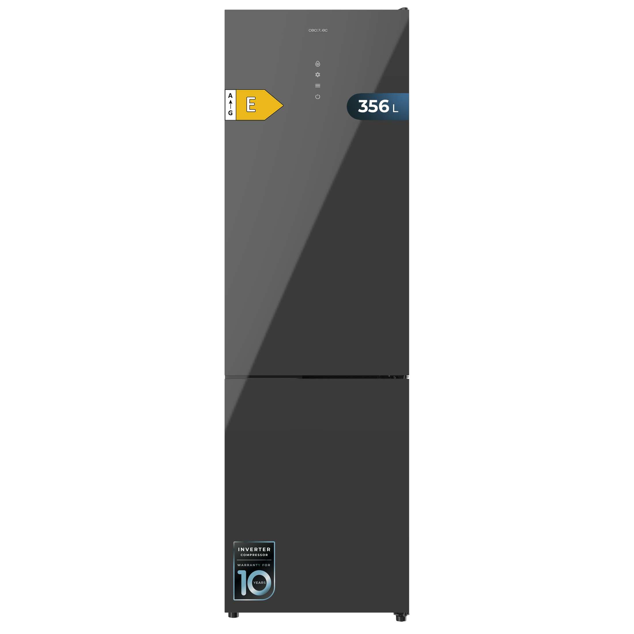 Cecotec Frigorifero Combinato Bolero CoolMarket Combinato 356 Grey Glass E. 200cm, 59.5cm, 356L, Total No Frost, Classe E, Fast Cooling, Fast Freezing, Multi Air Flow, Vacanze, EFFICIENZA