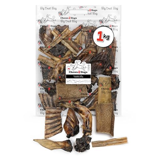 Hundesnacks vom Wildfleisch Natürliches Dörrfleisch für Hunde Mix aus Hirschhaut Streifen & Anderen Zutaten Langer Kauspaß & Zahnpflege eine hypoallergene Proteinquelle Ch4D Wald Mix 1 kg
