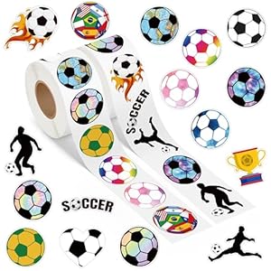 A1diee Football Soccer Theme Stickers – 1000Pcs in 2 Rolls with 16 Patterns Cute Soccer Motivational Self-Adhesive Decal Reward for Party Favor Supplies Gifts Water Bottle Scrapbook Laptop Decoration