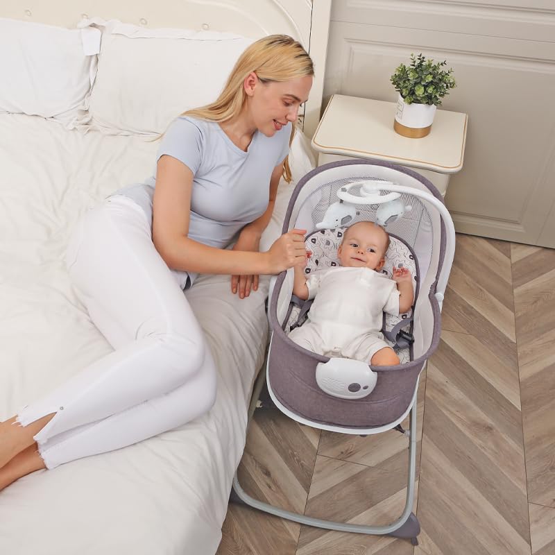Baby Bouncers Adjustable backrest Baby 6 in 1 bassinets Baby Cradle Baby Bedside Bed Soothing Vibration Suitable for Baby…
