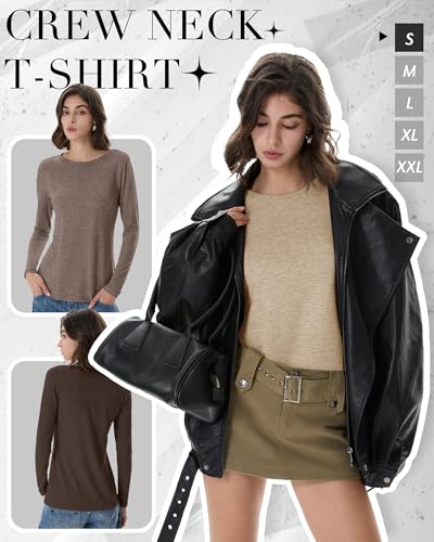 8 Pack Womens Long Sleeve Shirts Casual Basic Tops Crew Neck Undershirts Stretch Layering Tee Shirts 2025 Fall3