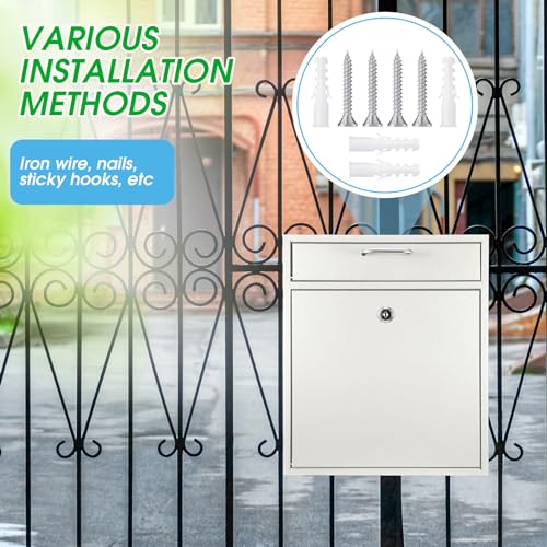 Yaocom Locking Mailbox with Key for Outdoor 12 x 10.5 x 4.7 Inches Large Wall Mount Mail Box with Lock Security Mail Drop Metal Collection Boxes Hanging Secure Postbox(Creamy White) by Yaocom - Image 5