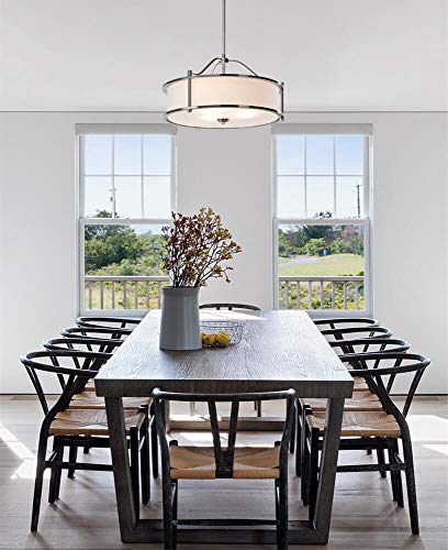 Xinbei Lighting Pendant Lighting 18 Inch 3 Light Drum Pendant Light With Fabric Shade And Glass Diffuser In Brushed Nickel, Classic Convertible Drum Chandelier For Living & Dinning Room Xb-P1199-Bn #TOP2