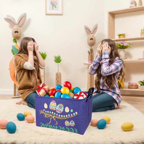 Image of Dinosaur Easter Basket for Kid Large Empty Baby Rectangular Cute Easter Gift Bunny Eggs Decor Storage Basket (Skeleton Dinosaur)