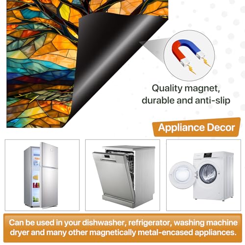 Image of Colorful Tree Dishwasher Magnet Cover for Washers Fridge Cover Panel Decal Home Kitchen Decor,Washing Machine Cabinet Reusable Dishwasher Covers,26 x 23 inch