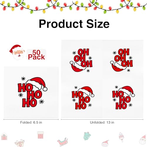 Tbsone Christmas Paper Napkins Disposable: 3-Ply Funny Santa Xmas Napkin, Holiday Party Table Decor for Luncheon, Dinner, Dessert, Cocktail, Appetizer (6.5 x 6.5 Inches, 50 Pack) – Image 3