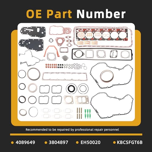 Image of Head Gasket Set, 5.9L, Compatible with Dodge for Cummins Diesel 5.9L 12V 6BT 1989-1998, Engine Cylinder Gasket Kit Replace# EH50020 KBCSFGT6B 4089649 3804897 3802376