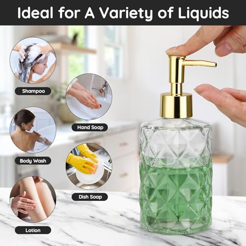 Image of Segbeauty Kitchen Soap Dispenser Set, 2 Pack 11.8oz Clear Glass Soap Dispenser Refillable, 350ml Farmhouse Decor Vintage Soap Dispenser with Funnel and Diatomite Coaster Empty Press Pump Bottles
