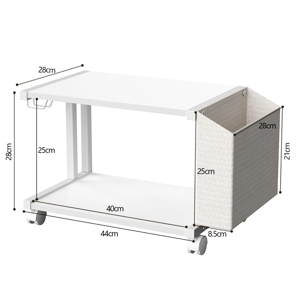 VEDECASA Support d'imprimante moderne à 2 étages en bois avec sac de rangement pour la maison, le bureau, l'imprimante, la table, l'imprimante mobile, chariot avec roulettes