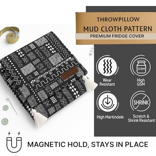Image of WWW.THROWPILLOW.IN Fridge Top Cover for Side by Side Door >400L | Dustproof Refrigerator Cover Mat | Fits Godrej LG Haier Samsung Models | Mud Cloth Print | Side by Side Fridge Cover Top