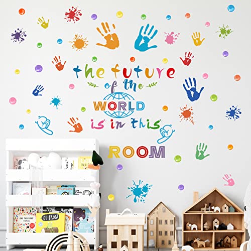 Handprint Wall Stickers Colorful Inspirational Quotes Paint Splatter Wall Decals for Kids Bedroom Classroom School Nursery Playroom