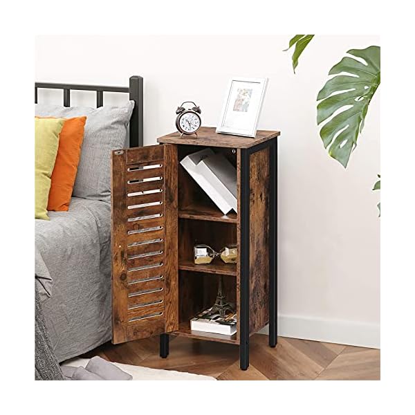 HOOBRO Storage Cabinet, Bathroom Floor Standing Cabinet, Small Sideboard, Tall Side Cabinet, Kitchen Cupboard with Door, Adjustable Shelves, for Living Room, Hallway, Bedroom, Rustic Brown EBF17CW01 - Image 4