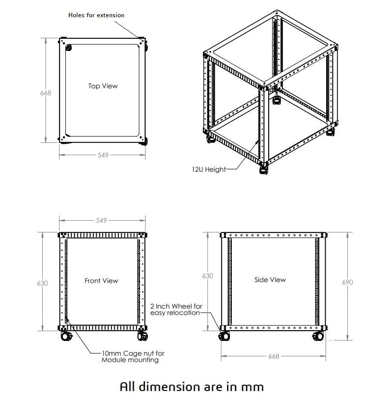 Image of Open Case U RackMount Chassis (12U-26in Deep-Floor Mount)