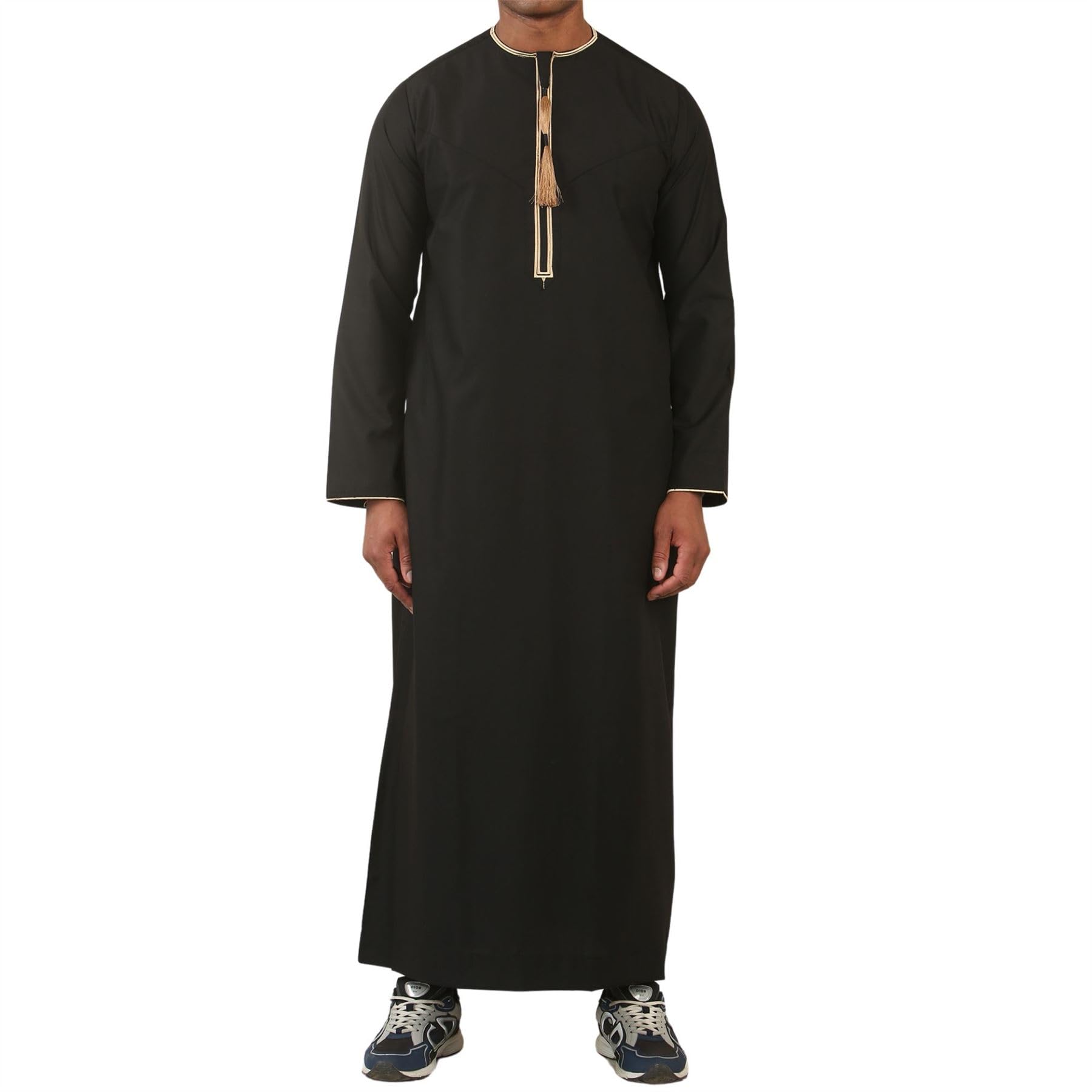 Thobez Men's Gold/Black Tt-003 - Emirati Omani Thobe Tassel Embroidery - 52