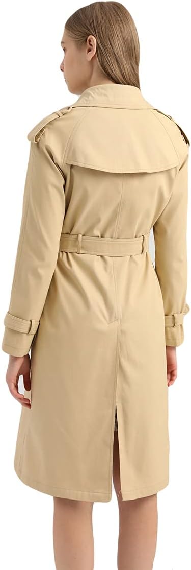 MEWOW Women's Front Double Breasted Trench Coat Long Lapel Windbreaker with Belt