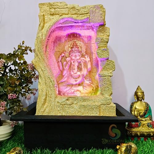 Image of Decorative Table Top Water Fountain for Home Decor /Office /Indoor & Outdoor /Garden /Puja Room /Vaastu with Multicolor LED Light and Adjustable Water Pump (Waterfall Ganesha D-015)