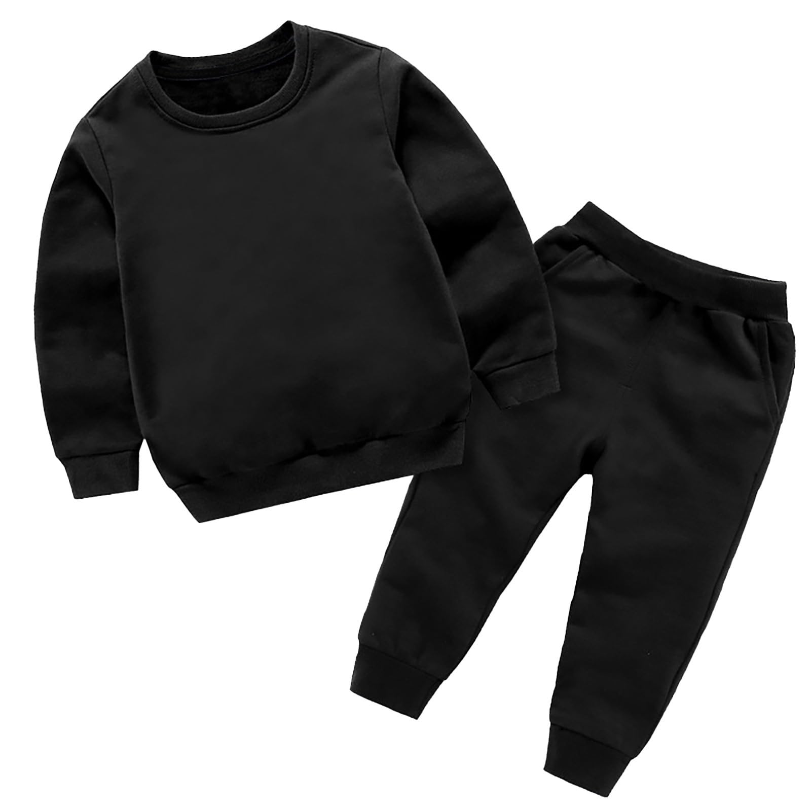 Conjunto deportivo de 2 piezas para niños, sudadera con cuello redondo, pantalones deportivos, lisos, casuales, de manga larga, sin botones, pantalones deportivos